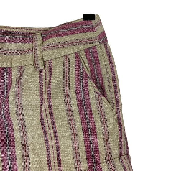 Loft Linen Blend Cuffed Shorts Tan Pink‎ Stripe Pockets Size 2 - Picture 2 of 6